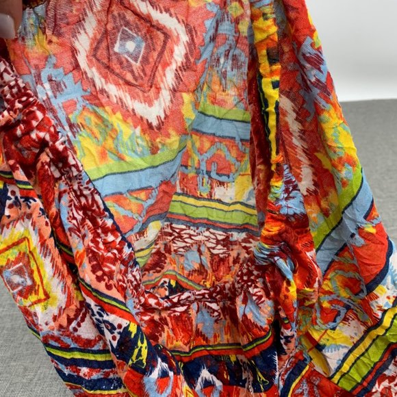 Belle Du Jour Multicolor Shirt Short Cap Sleeve Small Polyester Crisscross Back - Picture 13 of 14